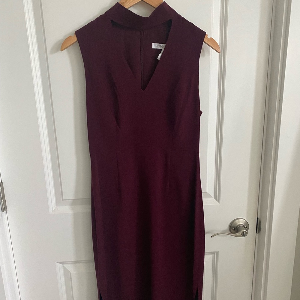 BCBGeneration Mock Collar Midi Dress (Size 4, Dark Purple/Plum/Wine)